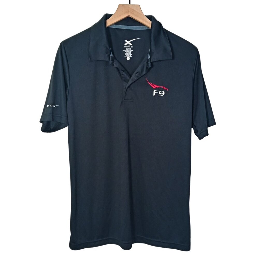 SpaceX Mens Falcon 9 Polo Shirt Black Short Sleeves Authentic Size Small